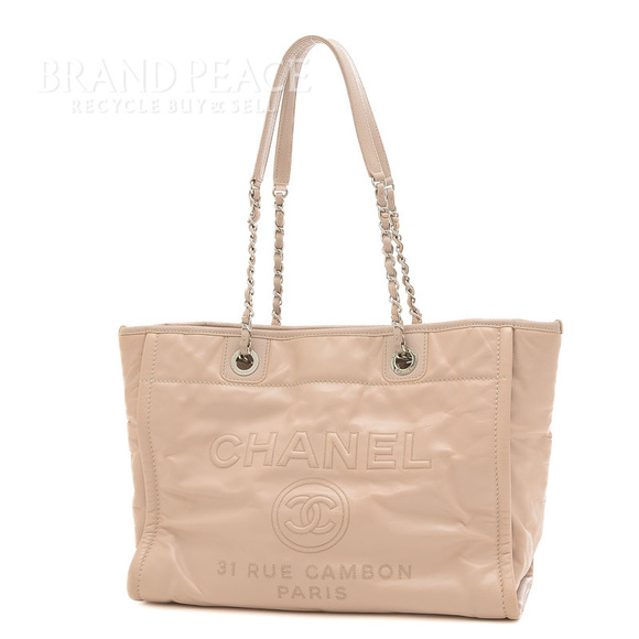 Chanel Deauville Chain Tote Bag Leather Pink Beige - Picture 1 of 8